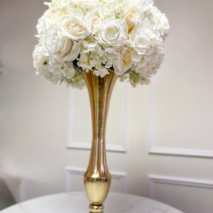  All White Arrangement with Gold Vase
