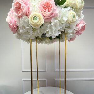 Ivory and Pink Arrangement on Gold Stand