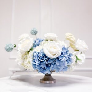 Blue and White Arrangement in Silver Compote